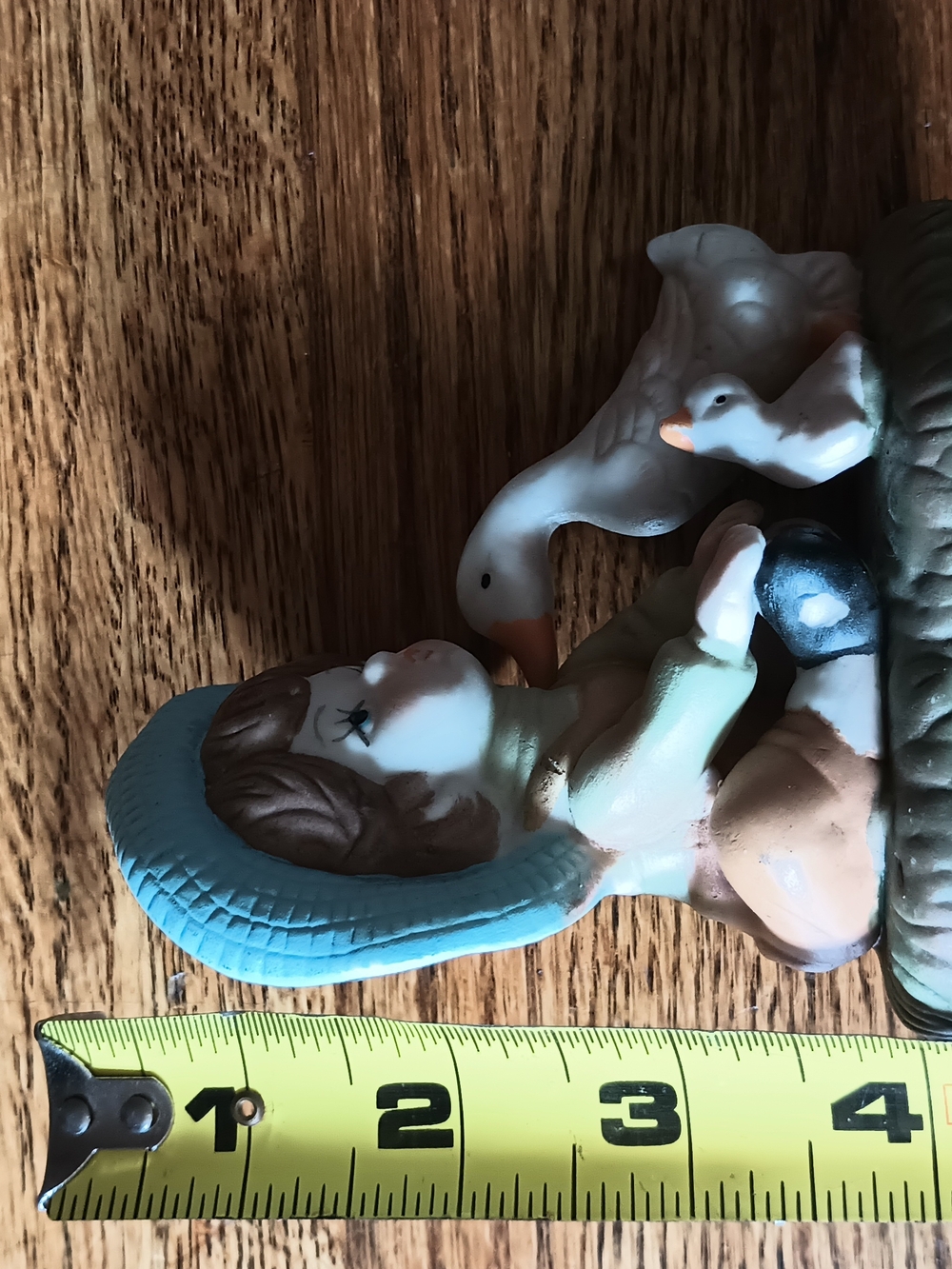 Hand-Painted Ceramic Boy and Geese Figurine in Blue and Green - Picture 7 of 9